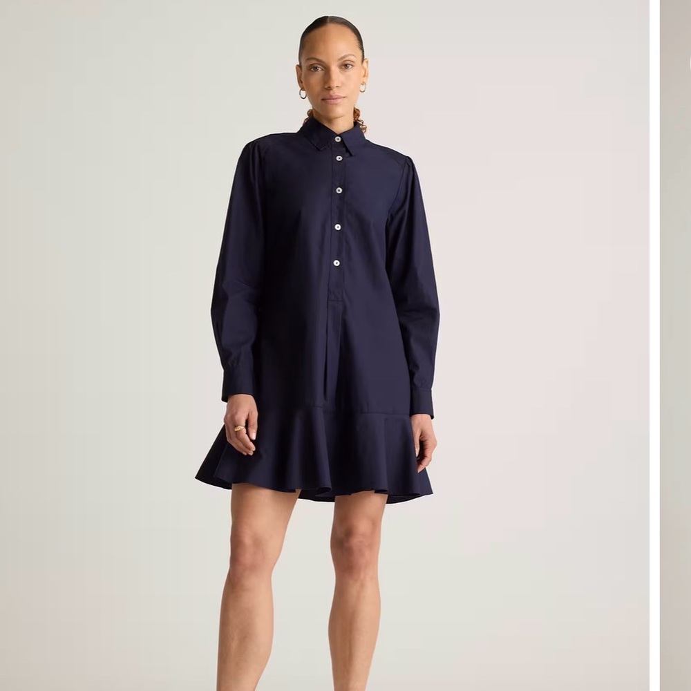 100% Organic Cotton Poplin Drop Waist Shirt Dress